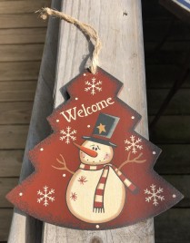 Primitive Wood 206-74705NB   Welcome Tree Snowman Christmas Ornament 