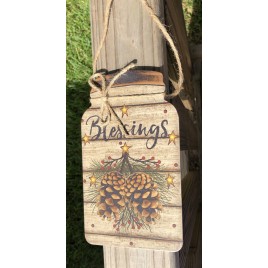 Primitive Wood 206-79098NB Blessings Pine Cones mason Jar 