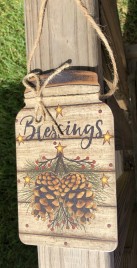 Primitive Wood 206-79098NB Blessings Pine Cones mason Jar 