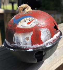 63066SRS  -  Snowman Red Scarf metal Bell Ornament