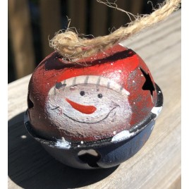  66283 - Snowman Red metal Bell Ornament with Red Hat