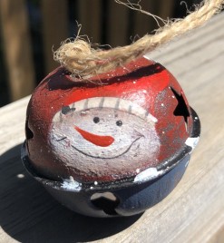  66283 - Snowman Red metal Bell Ornament with Red Hat