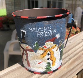 60355B - Blue Snowman Bucket with handle