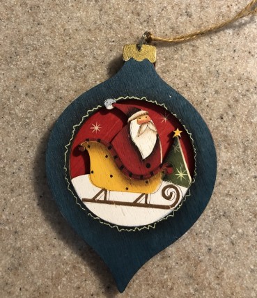 BR2 Santa in Sleigh Wood ball ornament BR2 Santa in Sleigh Wood ball ornament