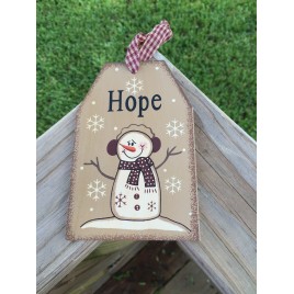Primitive Wood Gift Tag 206-69483 hope Snowman Tag Ornament 