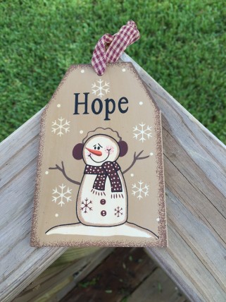 Primitive Wood Gift Tag 206-69483 hope Snowman Tag Ornament 