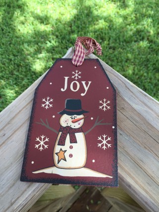  Primitive Wood Gift Tag 206-69483 Joy Black Snowman Tag Ornament 