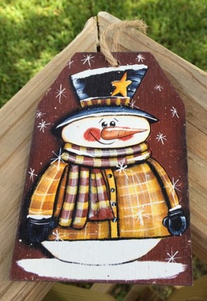 69705TBRNB- Burgundy Snowman Tag