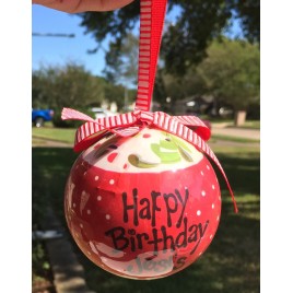 Christmas Ornament 9545 Red Happy Birthday Jesus Ball