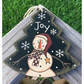 Primitive Christmas Wood WL022 Joy Tree Snowman  Ornament 