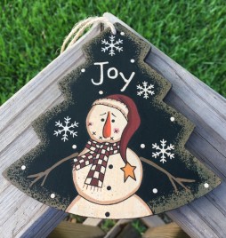 Primitive Christmas Wood WL022 Joy Tree Snowman  Ornament 