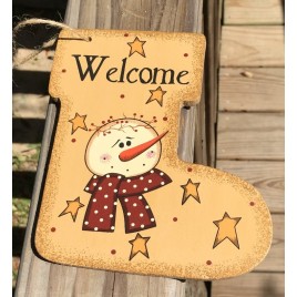  Primitive Wood 2388 Welcome Snowman Christmas Ornament