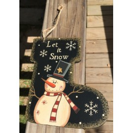 Primitive Christmas Ornament  Wood 2388 Let it Snow Snowman 