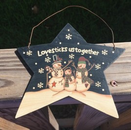Primitive Wood 4941 Love Sticks Us Together Star Snowman Christmas Ornament 