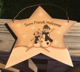 Primitive Wood 4938 Snow Friends Welcome Star Christmas Ornament 