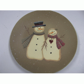 NEW-6 Mr. & Mrs. Snowman Wood Plate