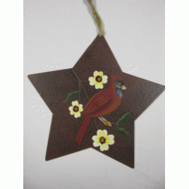 wd1397  Red Cardinal Metal Star Christmas Ornament
