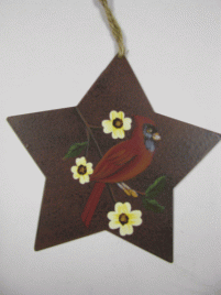 wd1397  Red Cardinal Metal Star Christmas Ornament