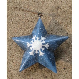 OR505-Blue Star w/snowflake Metal Ornament 