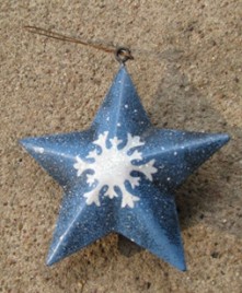 OR505-Blue Star w/snowflake Metal Ornament 