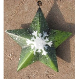 OR-506 Green Star With Snowflake Metal Christmas Ornament