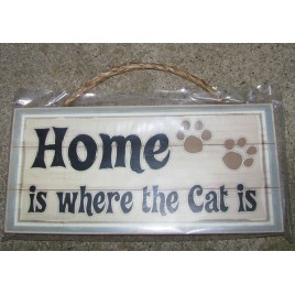 Wood Cat Sign - PH038 - Home is Where the cat is