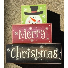  Snowman Merry Christmas 3SMCB -Block set of 3 Wood