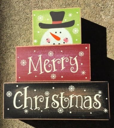 Snowman Merry Christmas 3SMCB -Block set of 3 Wood  Snowman Merry Christmas 3SMCB -Block set of 3 Wood