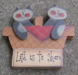 Wood Cat in Basket W2109LS - 2 Cats in a Basket 