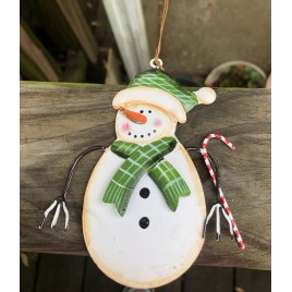 OR-513 Green Scarf Metal Snowman 
