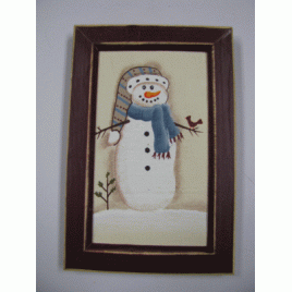 CAN51M - Snowman on Canvas in Burgundy Frame CAN51M - Snowman on Canvas in Burgundy Frame