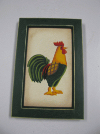  Rooster Hand Painted On Canvas CAN58 - Wood Hunter Green Frame  