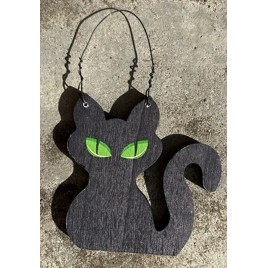 MD2972113 Black cat with green eyes wood halloween decor