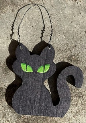 MD2972113 Black cat with green eyes wood halloween decor MD2972113 Black cat with green eyes wood halloween decor