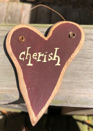 9003C - Cherish burgundy wood heart  9003C - Cherish burgundy wood heart