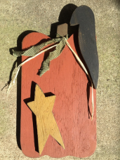 Primitive Wood Pumpkin with Mustard Star, Black Crow and Green Checkered Homespun Ribbon Primitive Wood Pumpkin with Mustard Star, Black Crow and Green Checkered Homespun Ribbon