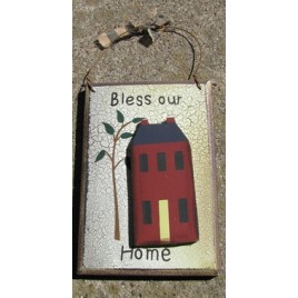 CWP22 - Bless Our Home crackled wood sign 