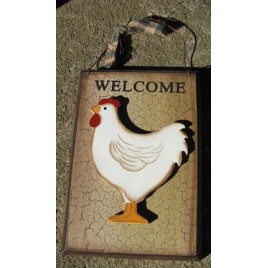 Primitive Chicken Wood Plaque CWP-8 3D Crackle Chicken  Primitive Chicken Wood Plaque CWP-8 3D Crackle Chicken