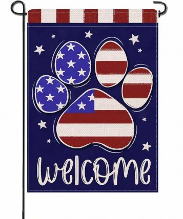 KD1759163 Welcome 4th of July Dog Cat Paw Print Patriotic Garden Flag