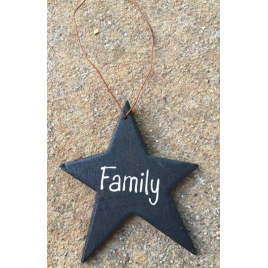 Christmas Ornament Black Star Wood with Family written on star