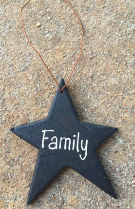 Christmas Ornament Black Star Wood with Family written on star Christmas Ornament Black Star Wood with Family written on star
