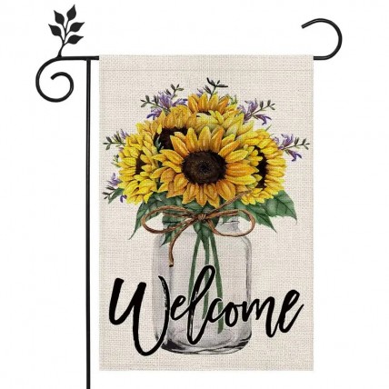 143X2W6W2 Fall Double Sided Polyester Burlap welcome sunflower garden flag 143X2W6W2 Fall Double Sided Polyester Burlap welcome sunflower garden flag
