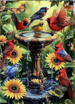 XH2266835 Vibrant Bird & Flower Garden Flag - Double-Sided Linen Blend XH2266835 Vibrant Bird & Flower Garden Flag - Double-Sided Linen Blend