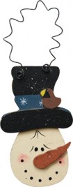 Wood Snowman Ornament 35CWM - Snowman Head with Red Bird Ornament