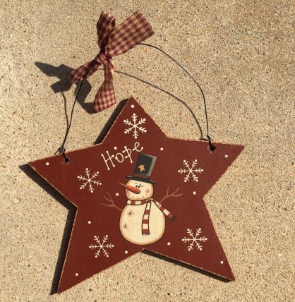 Primitive Wood 74704H - Hope Star Snowman Christmas Ornament Primitive Wood 74704H - Hope Star Snowman Christmas Ornament