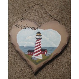  HP21- Welcome Lighthouse wood heart 