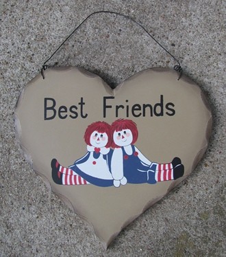 HP25 - Best Friends Andy and Annie Rag Dolls wood heart HP25 - Best Friends Andy and Annie Rag Dolls wood heart