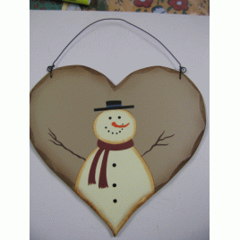 HP27 - Snowman on wood heart 