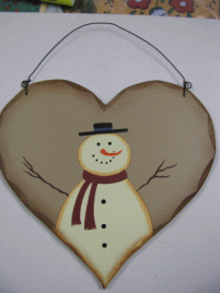 HP27 - Snowman on wood heart 