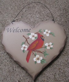 HP4 - Welcome Red Cardinal wood heart 